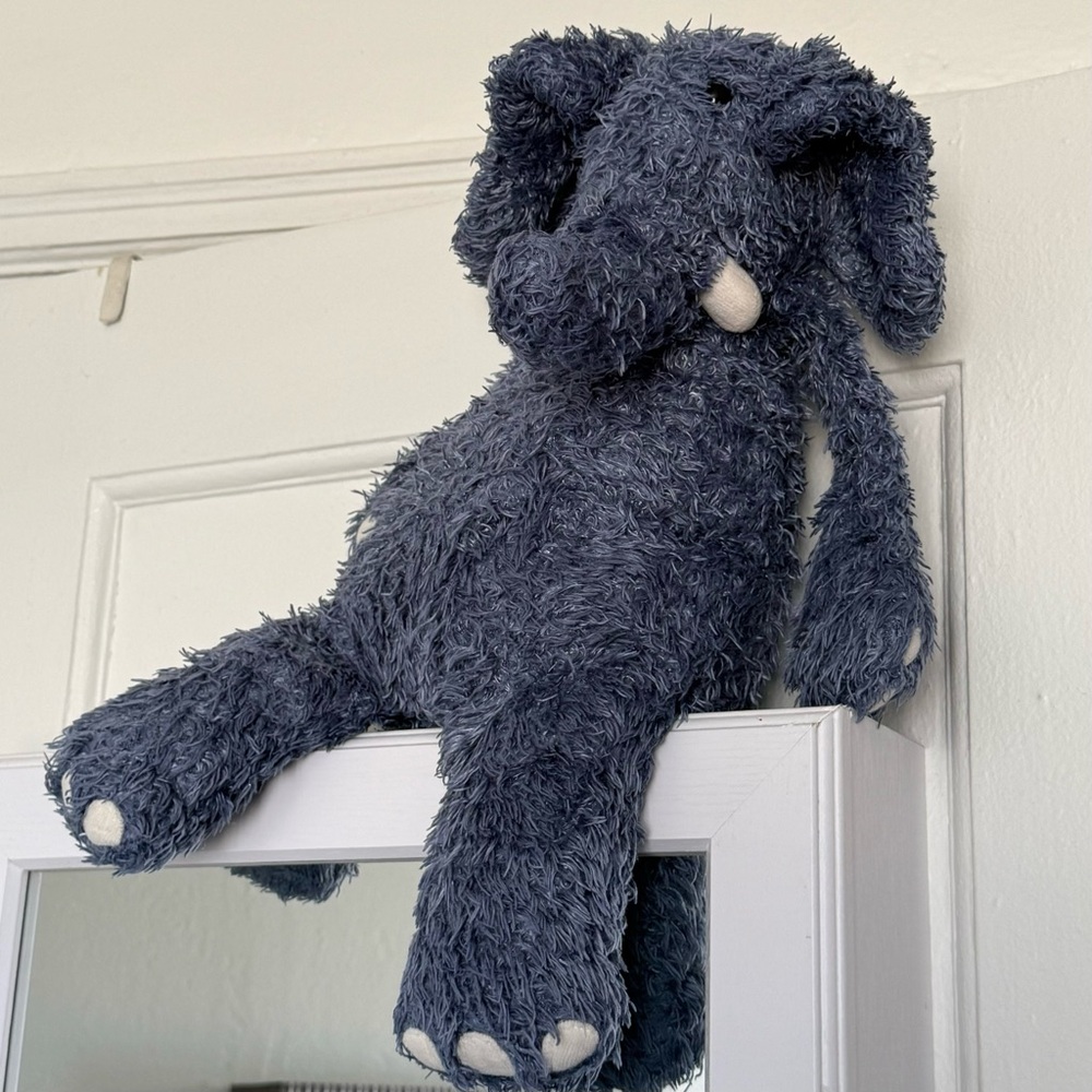 Vintage Jellycat Bunglie Junglie Elephant Blue Shaggy Plush Retired 16” tall